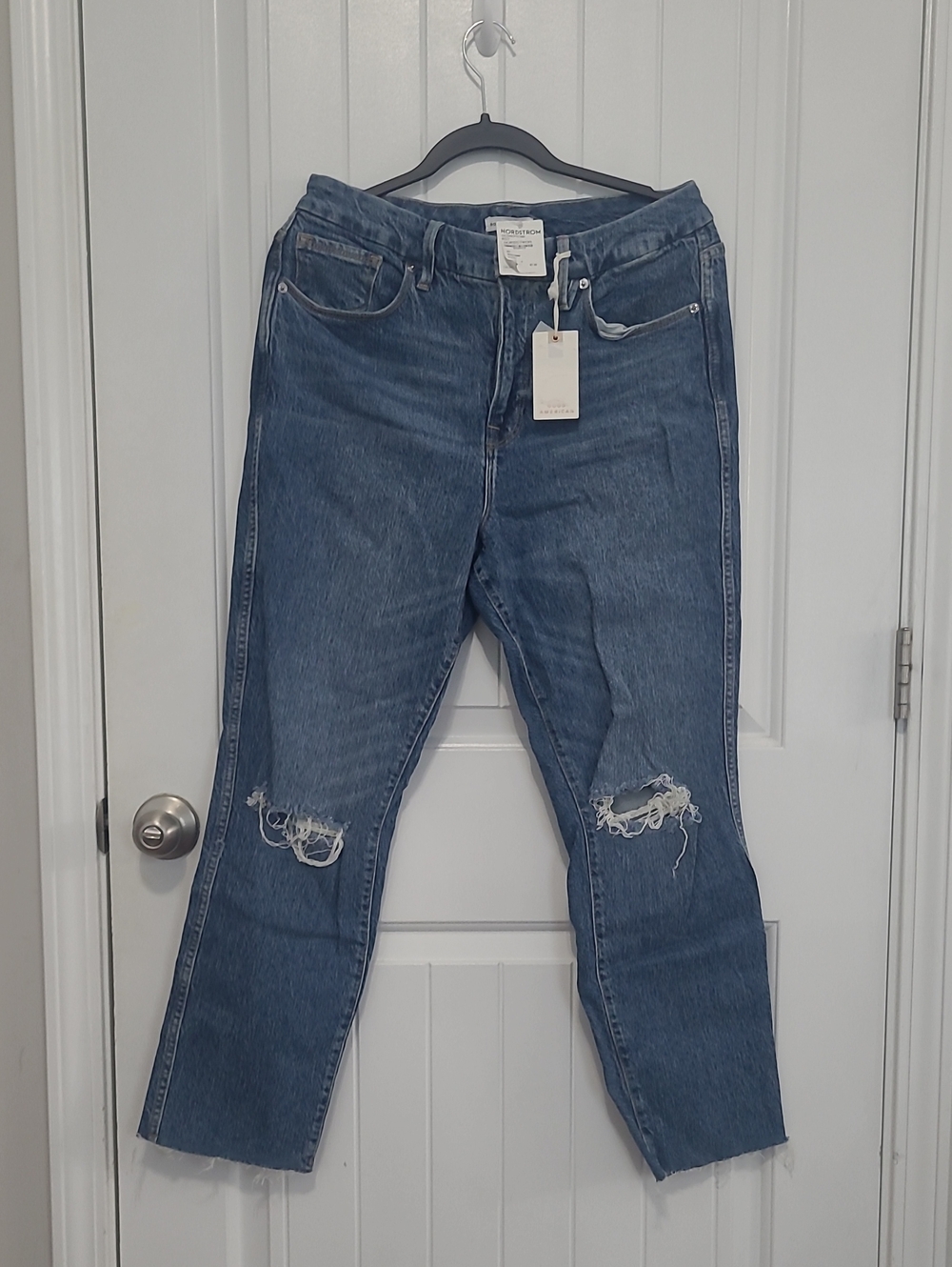 Good American Distressed Dark Blue Boyfriend Jeans